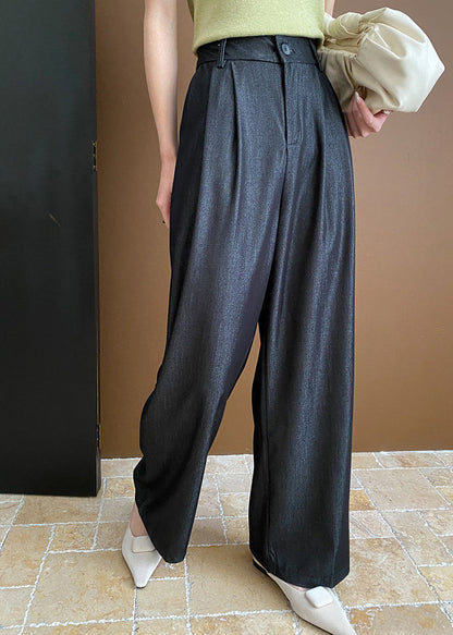 Black Pockets Cotton Wide Leg Pants Summer Wd003