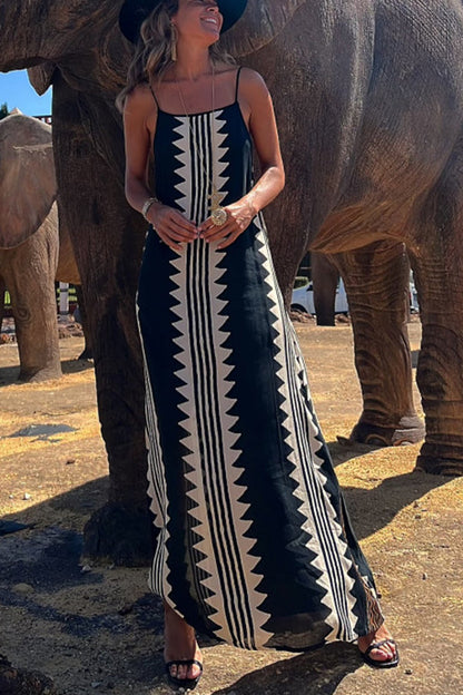 Take a Trip Print Backless A-line Maxi Dress