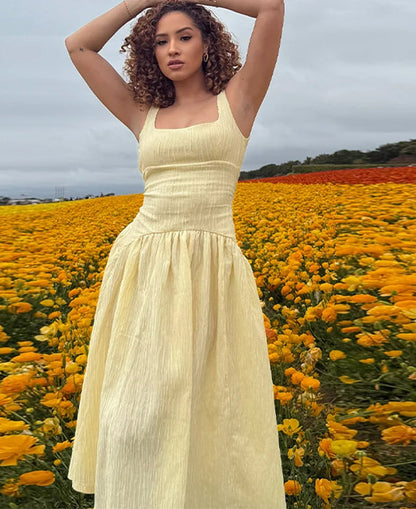Pleated Slip Dress Backless Midi Dress