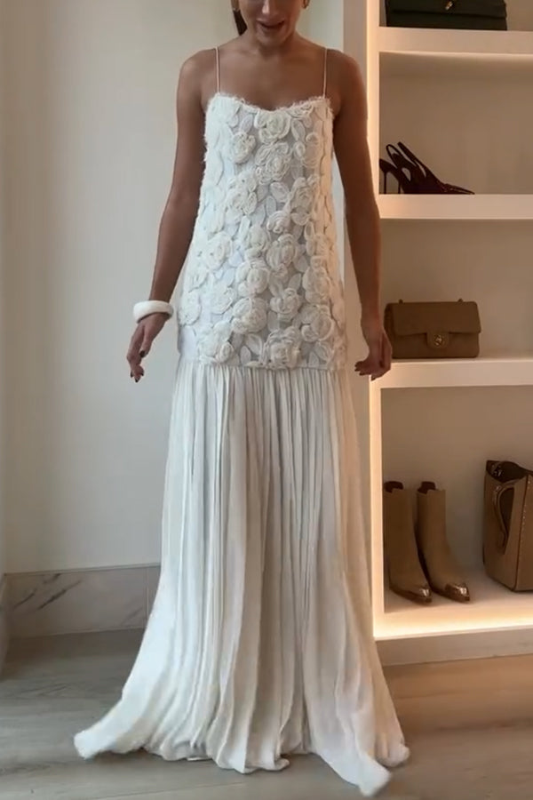 Indulge in Applique Pleated Chiffon Hem Slip Maxi Dress