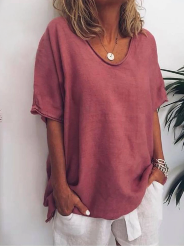 Color V-neck Short-sleeved T-shirt