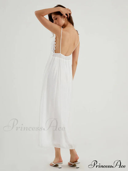 Aegean Guipure Lace Open Back Long Dress