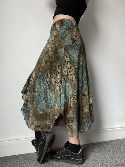 Aesthetic Print Asymmetrical Vacation Lace Skirt