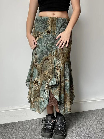 Aesthetic Print Asymmetrical Vacation Lace Skirt
