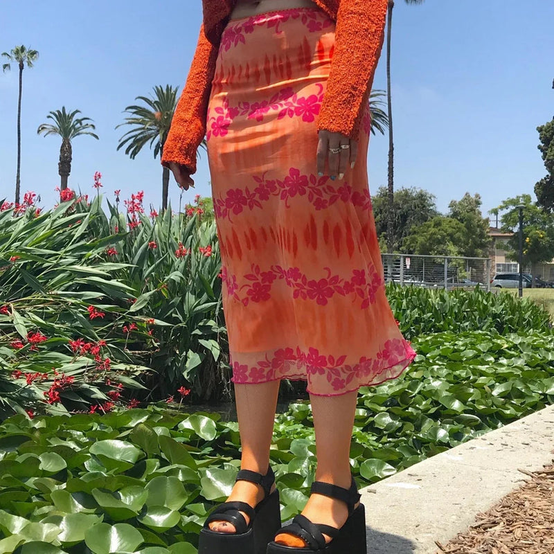 Aesthetic Printed Skirt Bright Beach Skirt