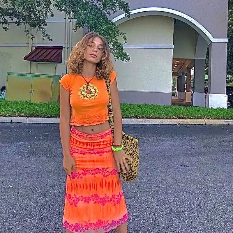 Aesthetic Printed Skirt Bright Beach Skirt