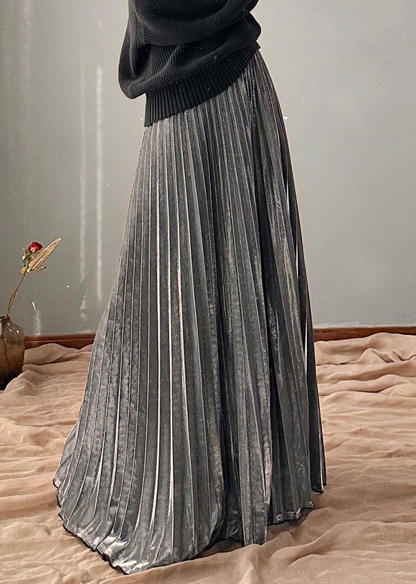 Elastic Silvery Spring a Waist Line Skirt