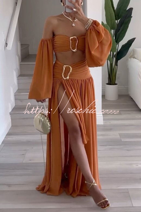 Vacation Chiffon High Rise Flowy Asymmetrical Drape Maxi Skirt