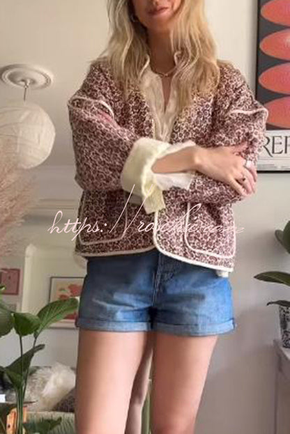 Print Pocket Contrast Concealed Button Cotton Coat