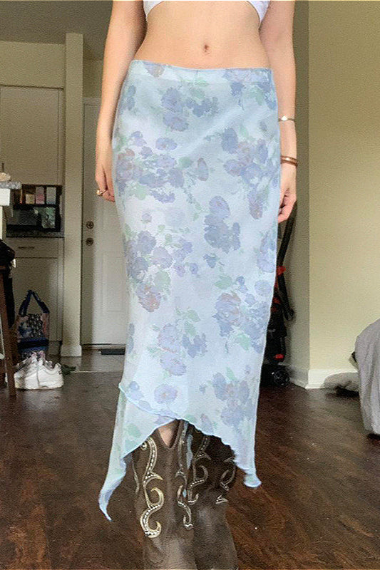 Mesh Asymmetrical Slimming Skirt