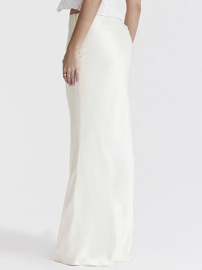 Long Skirt Patchwork for Slim Party Gown Skirt Summer New High Waist Outfits White Y2k Skirt