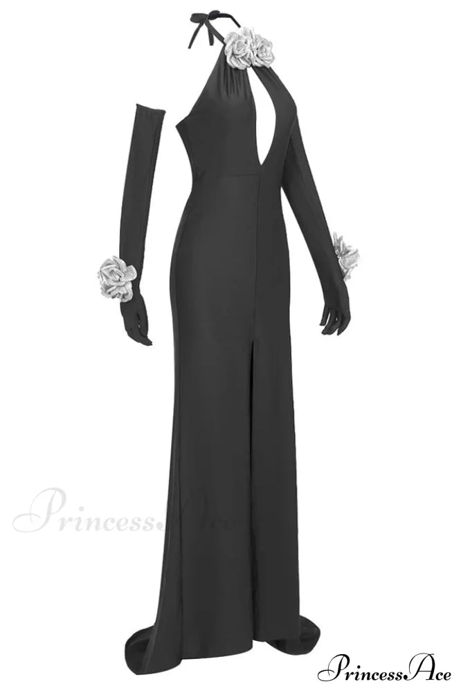 Afaf Halter Flower Charming Detail Maxi Dress