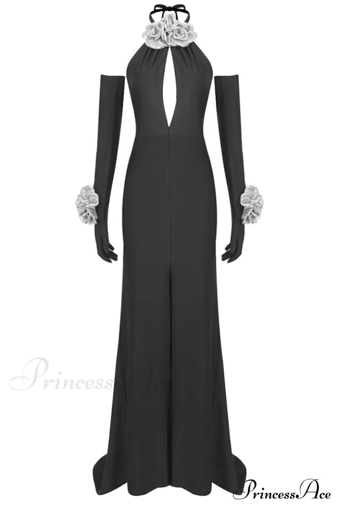Afaf Halter Flower Charming Detail Maxi Dress