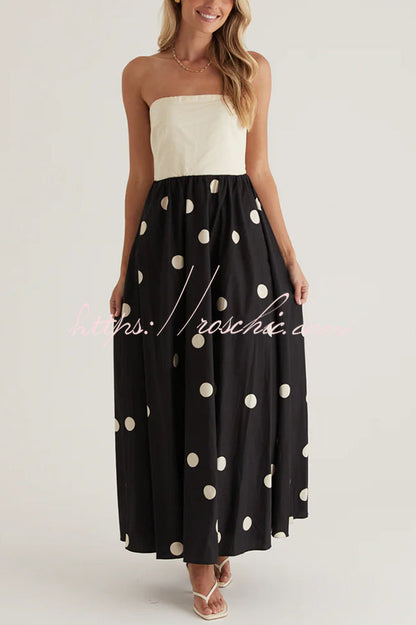 Polka Dot Print Tube Top Spliced Maxi Dress