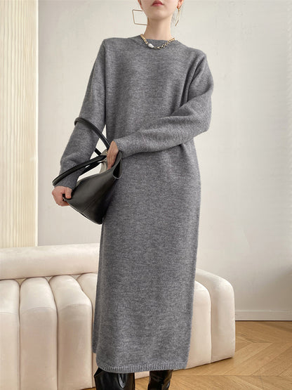 Urban Loose Long Sleeves Color Round-neck Sweater Dresses