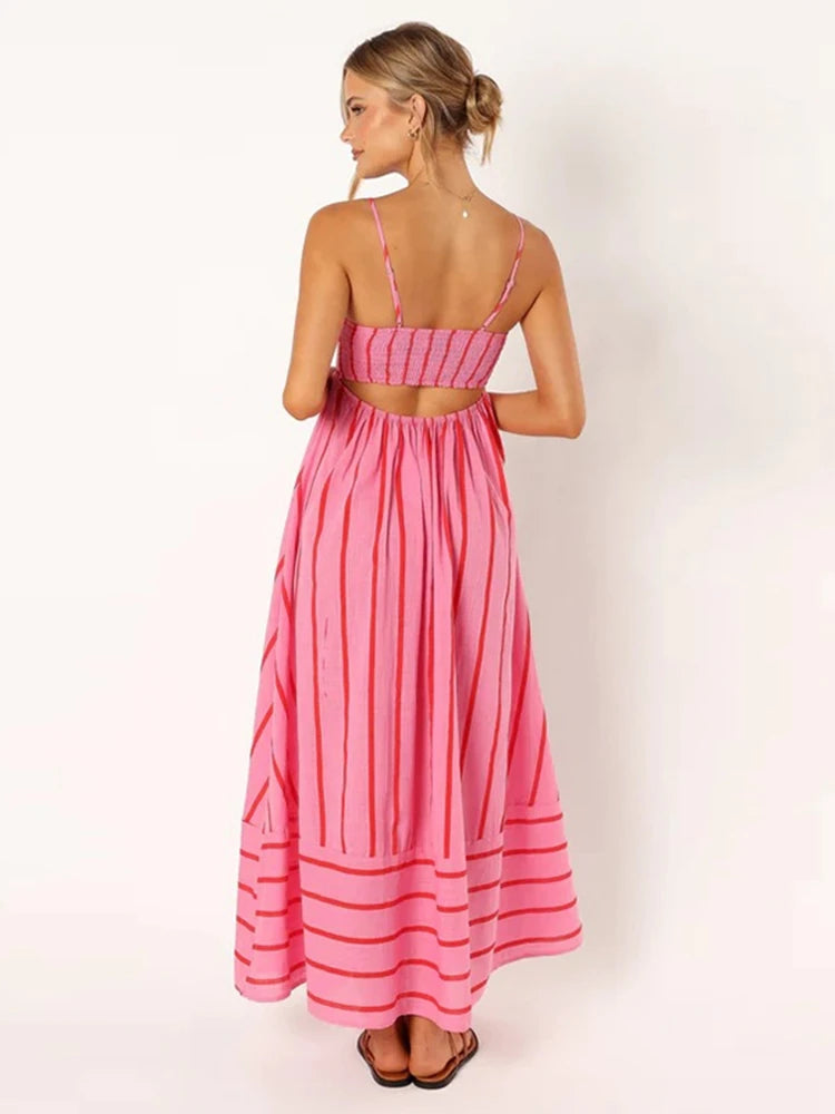 Blackless Stripe Slip Maxi Dress New Suspender Beach Dress Female Sleeveless Holiday Party Vestidos