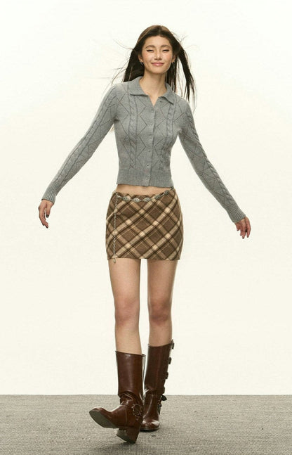 Diamond Knit Collared Cardigan