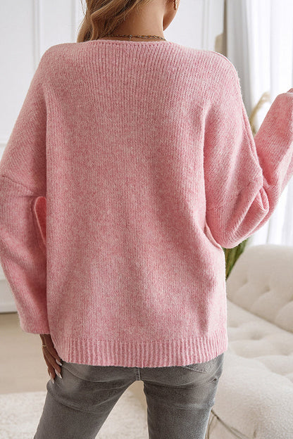 Color Loose Lace-up Knitted Sweater