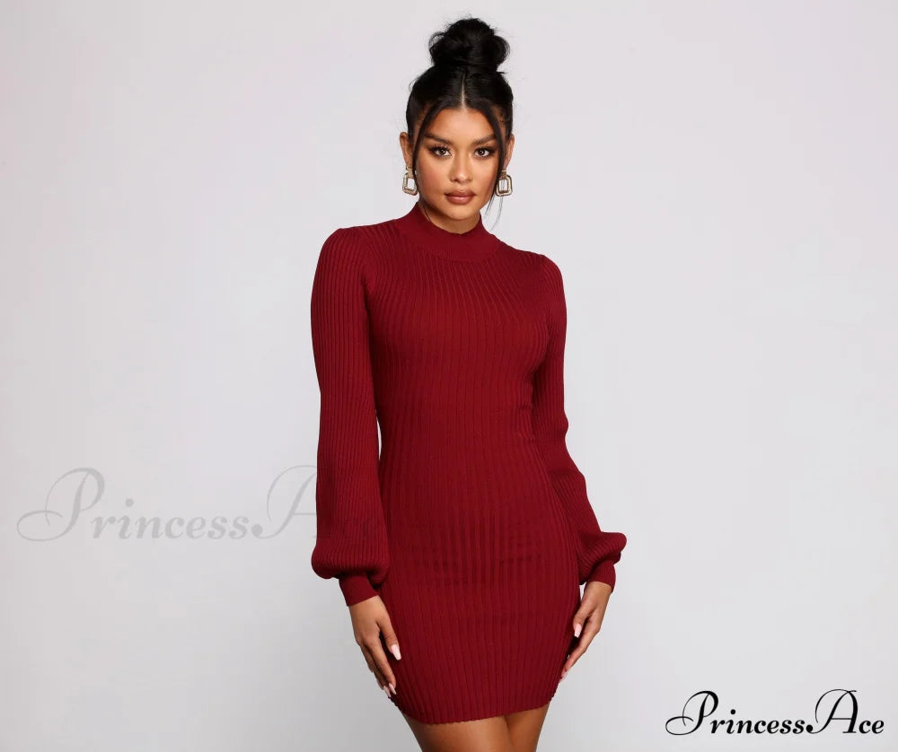 All Dolled Up Charming Ribbed Knit Mini Dress
