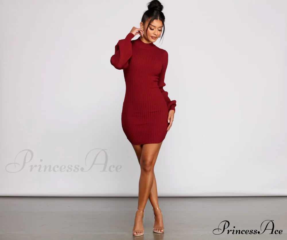 All Dolled Up Charming Ribbed Knit Mini Dress