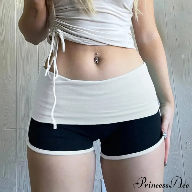 All in Skinny High Waisted Tight Fitting Color Contrast Peach Hip Lift Stretch Yoga Pants Short