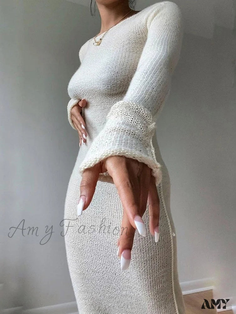 Amy - New Knitted Bodycon Fairy Grunge Maxi Dress