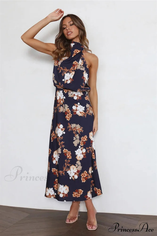 Anabelle Halter Stylish Neck Midi Dress