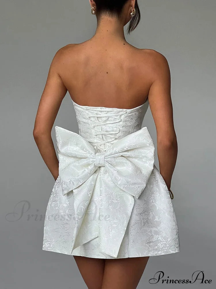 And Jacquard Tube Graceful Top Bow Mini Dress