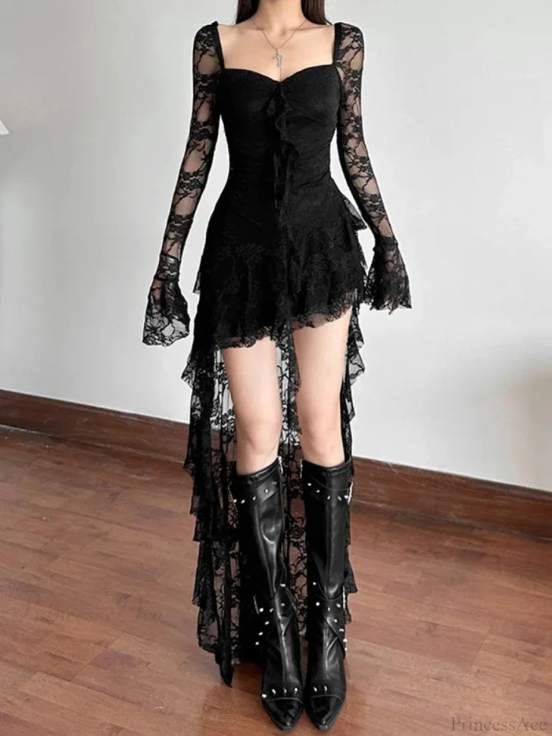 Antique Transparent Bodice Midi Dress