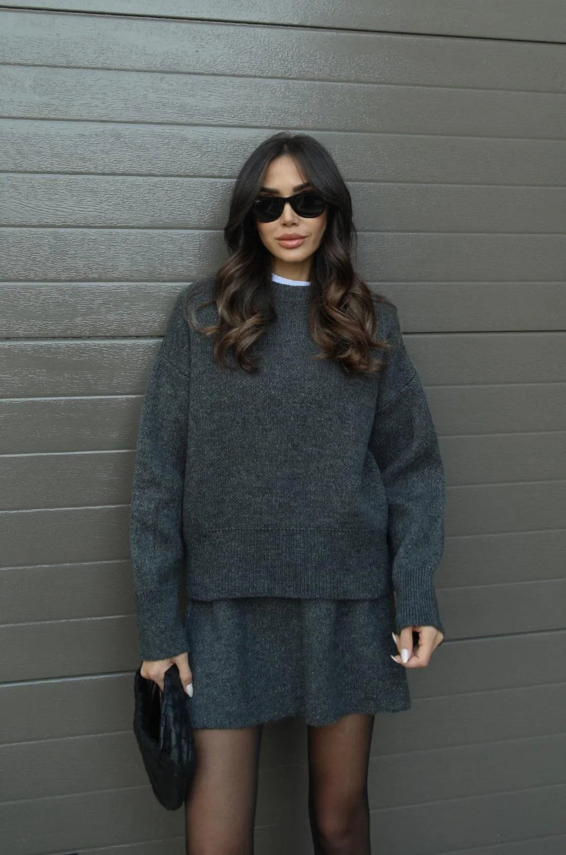 Damaris - Knitted Straight Shirt Two-piece Set