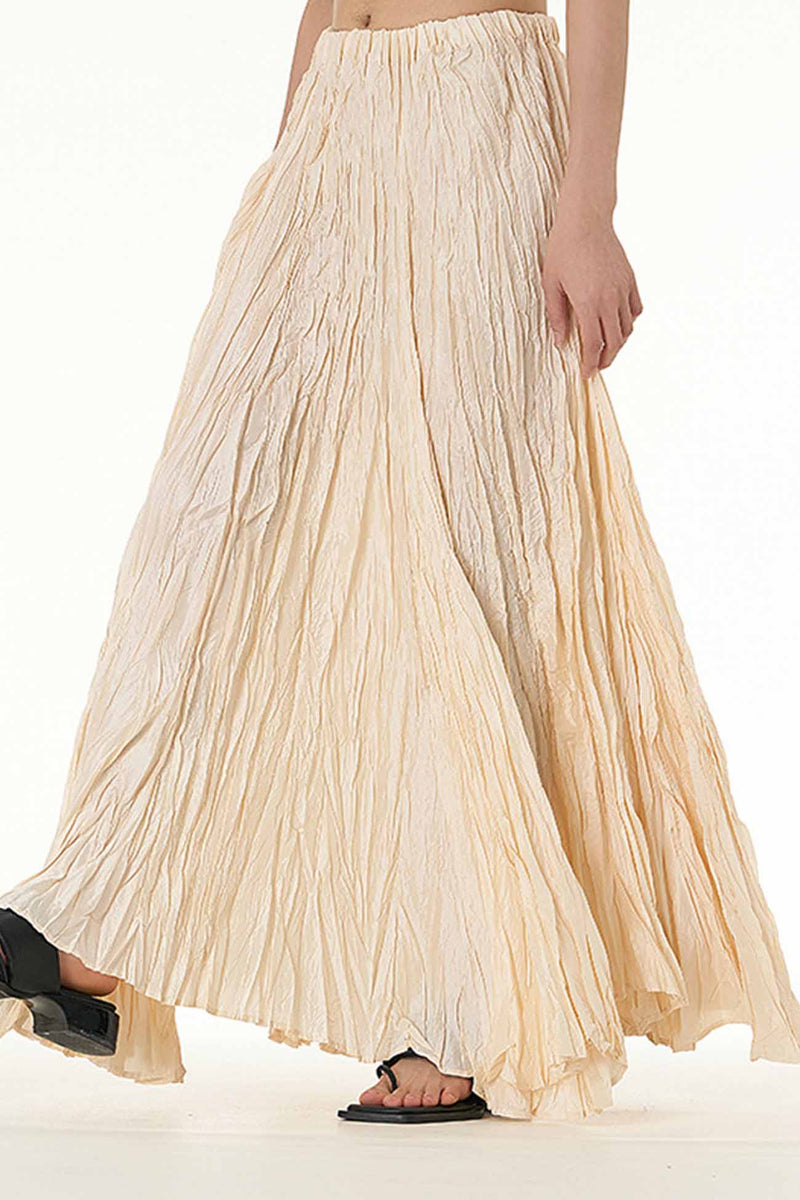 Color Pleated Midi Skirt