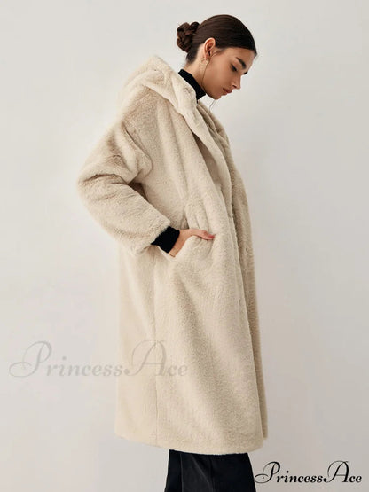 Apricot Faux Fur Hooded Longline Coat