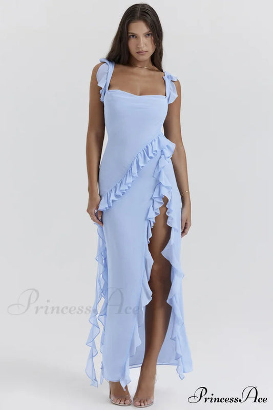 Ariela Soft Blue Charming Ruffle Maxi Dress