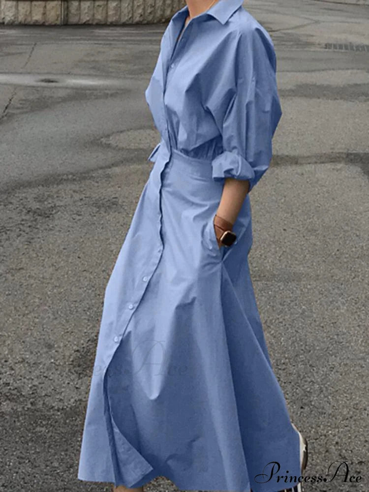 Arm Full-length Vestidos Female Robe Lapel Gown a Line Blouse Long Oversized