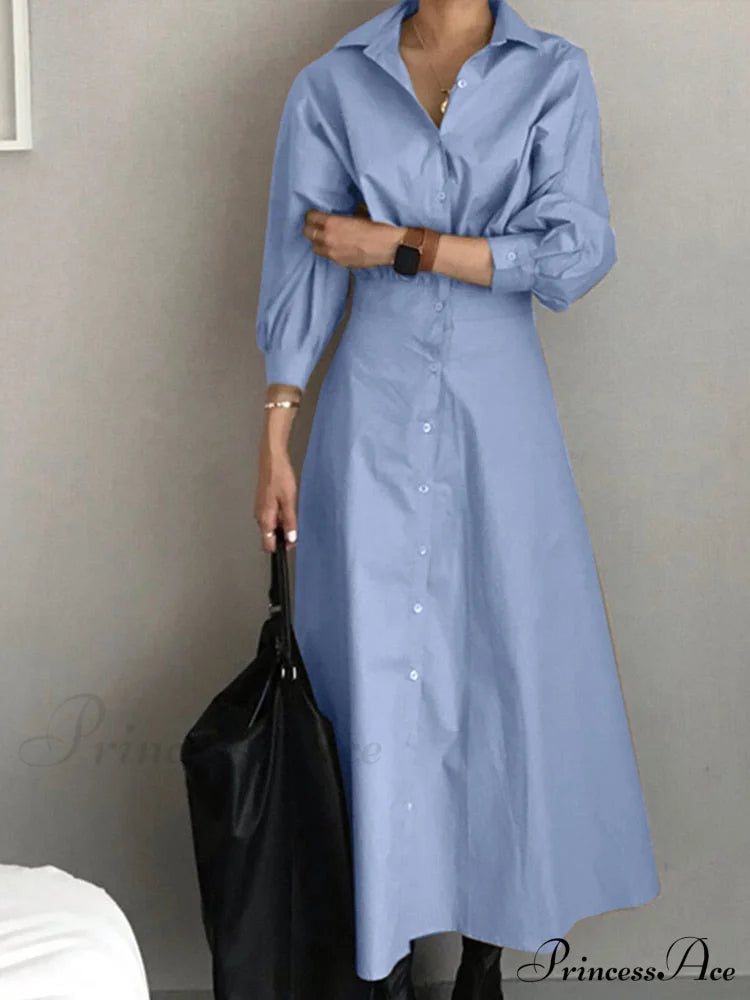 Arm Full-length Vestidos Female Robe Lapel Gown a Line Blouse Long Oversized