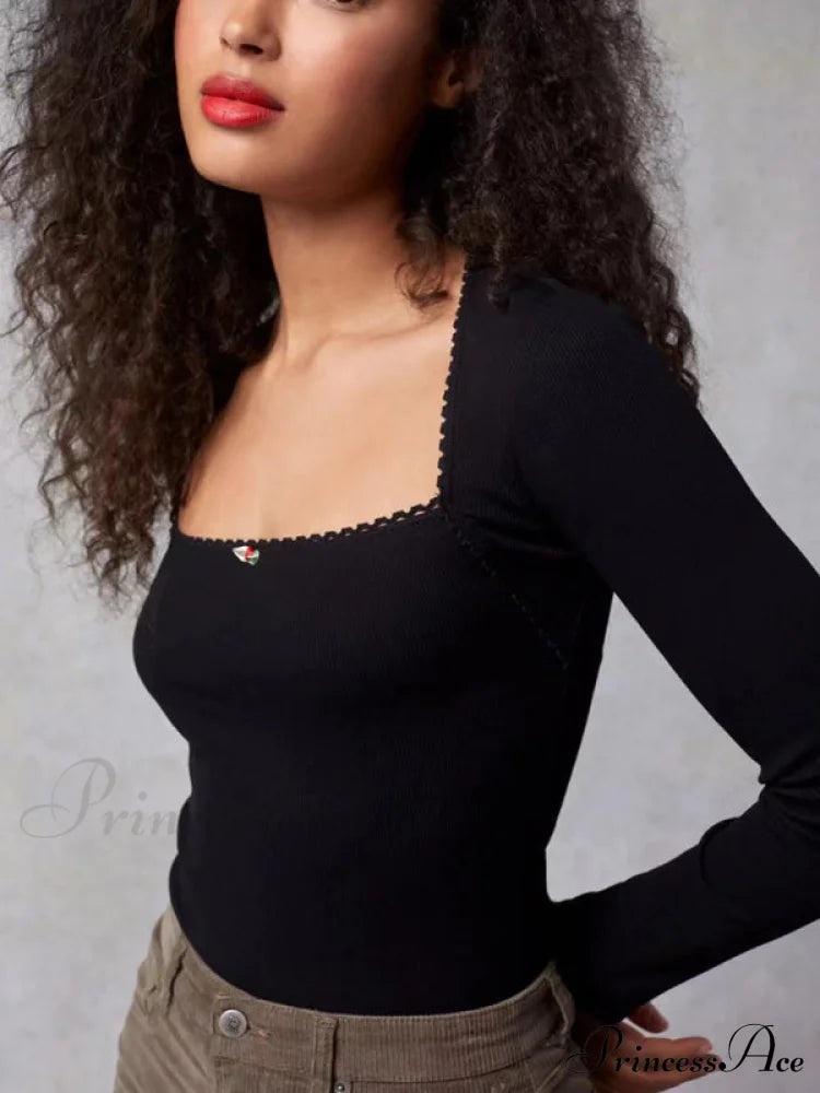 Arm Stretch Flower Boxy Long Thread T-shirt Body Neck Knitted Top