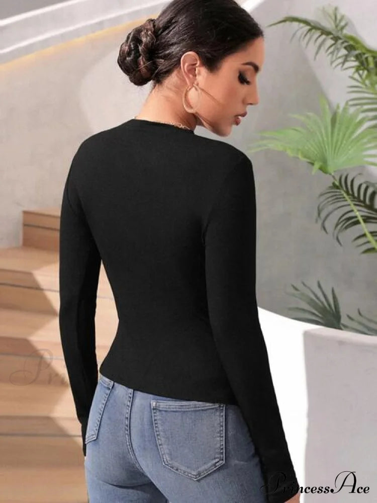 Arm T-shirt Round Ruched With Long Neck