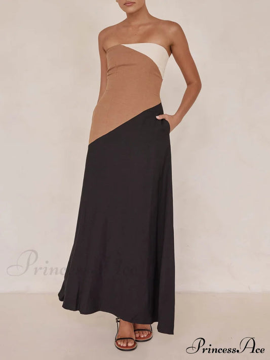 Asymmetrical Color-blocked Stylish Maxi Dress