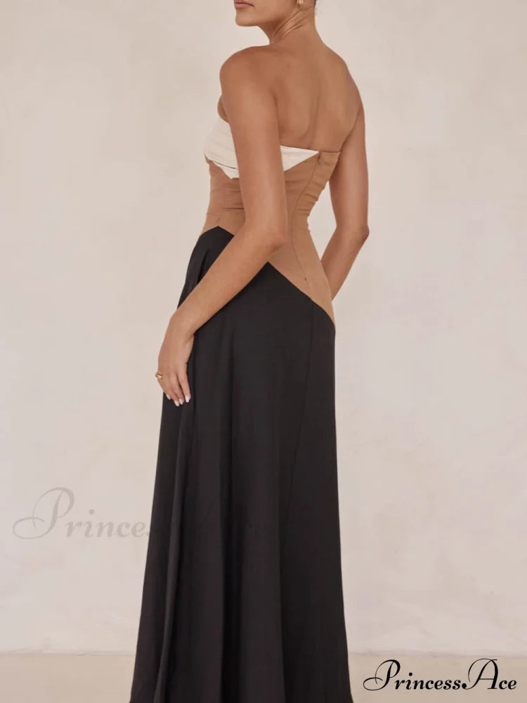 Asymmetrical Color-blocked Stylish Maxi Dress