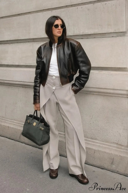 Asymmetrical High Waist Wide Leg Tailored Pants