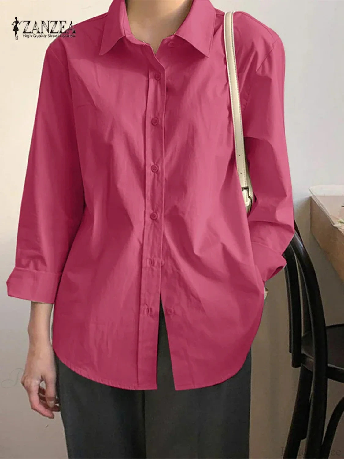 Asymmetrical Lace-up Button Lapel Blouse