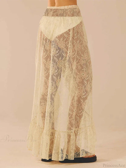 Asymmetrical Ruffle Lace Bodycon Summer Beach Y2k Long Skirt
