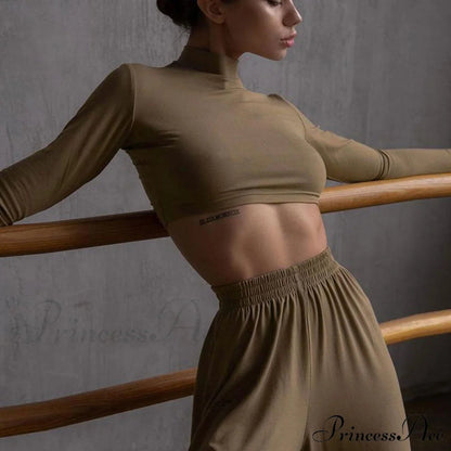 Athleisure Long Sleeve Crop Top Sophisticated Wide Leg Pants Matching Set - Gray