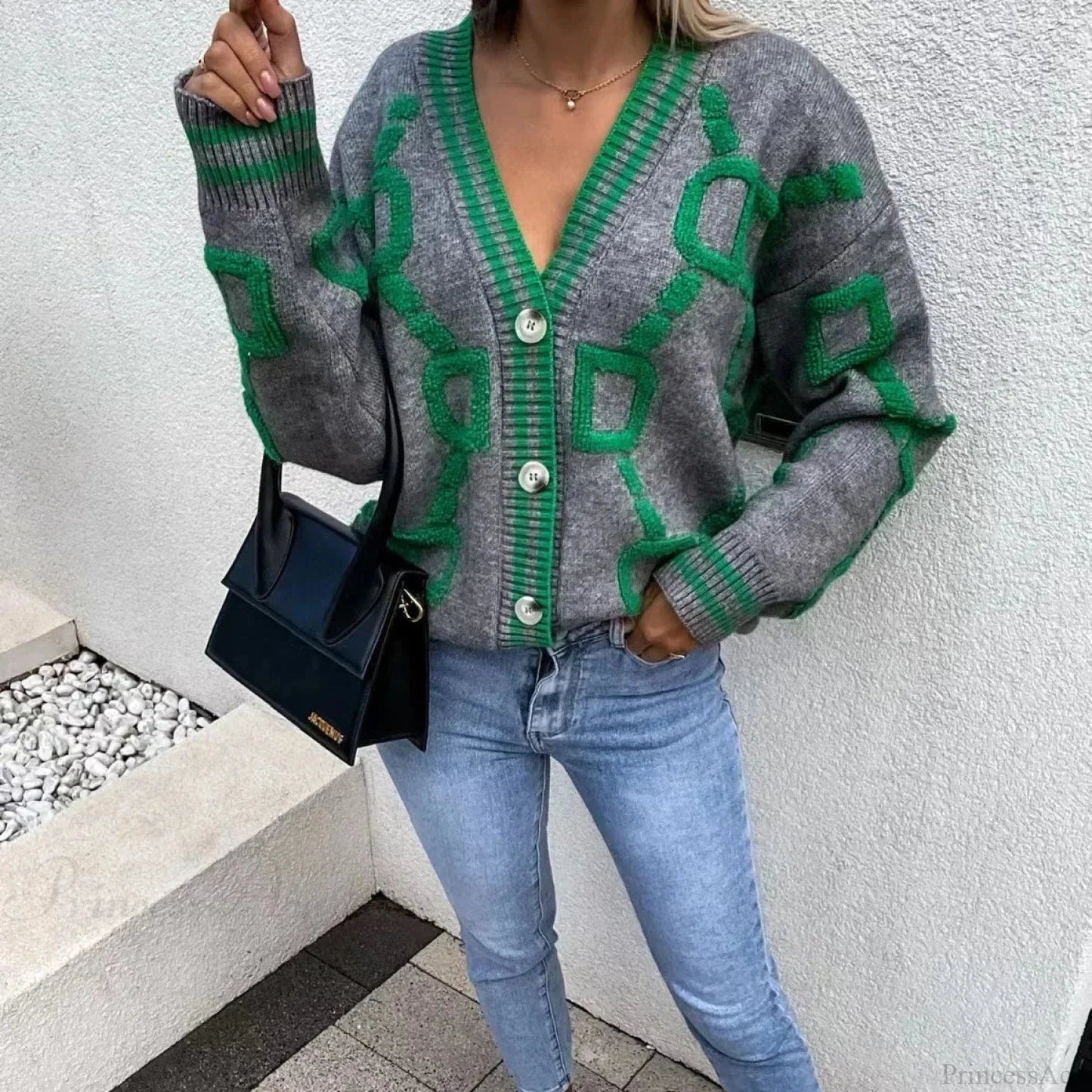Autumn Winter Loose Long Sleeve Warm Knitted V-neck Christmas Sweater
