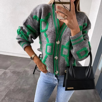 Autumn Winter Loose Long Sleeve Warm Knitted V-neck Christmas Sweater