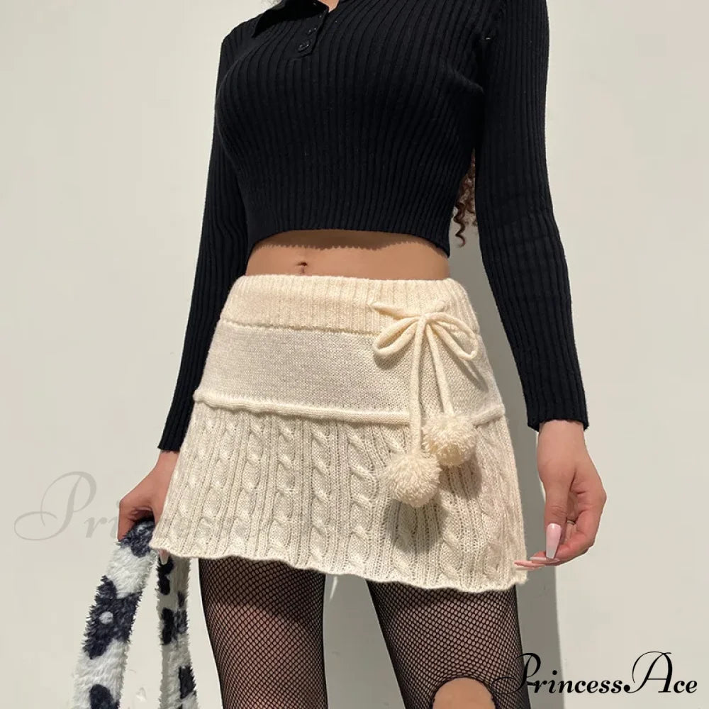 Autumn Winter Twist Wool Woven Age-reducing Commuter Decorated Skirt