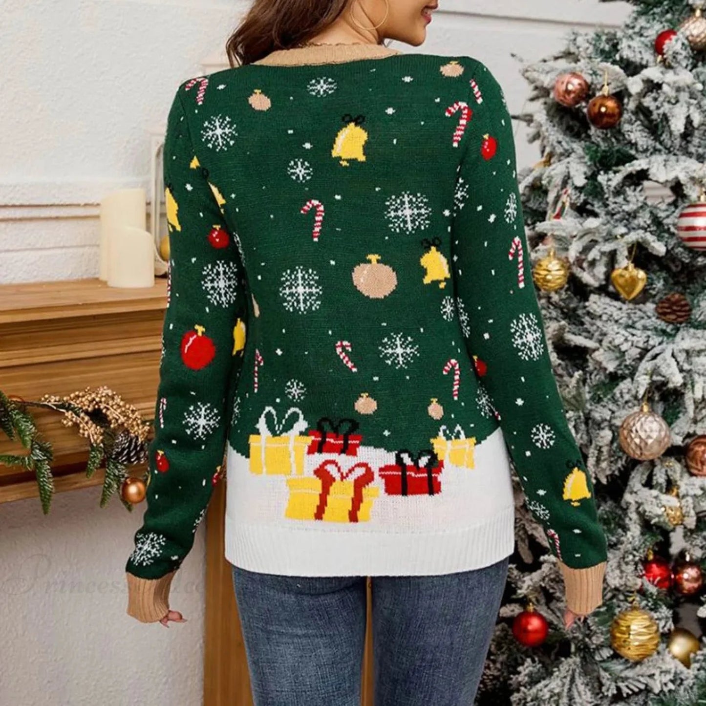 Autumn Winter Santa Jacquard Round Neck Retro Christmas Sweater With Led Light