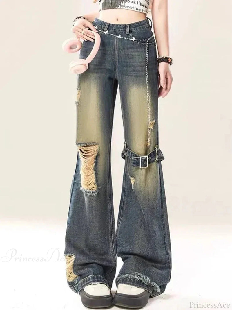 Azure Torn Dark Baggy Harajuku Pant