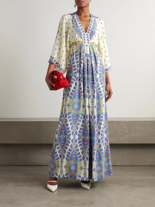 Loose Printed V-neck Maxi Dress