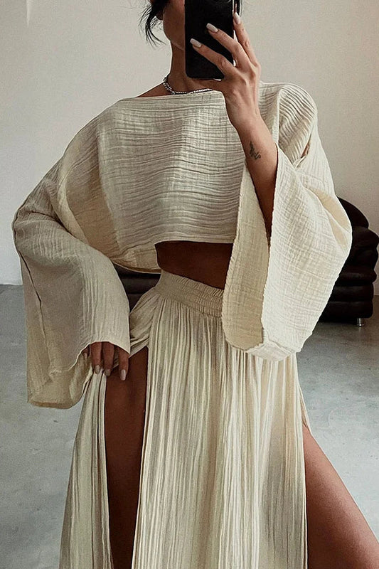 Slit Cotton and Linen Two-piece Set